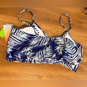 Blue Tropical Print Women's Swim Top